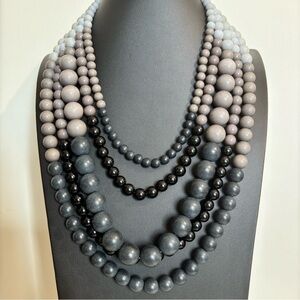 Multi strand grays acrylic beaded necklace vintage #170